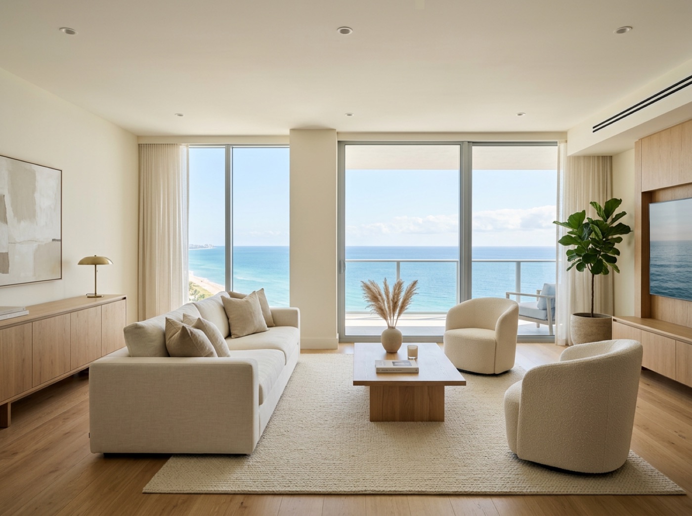 Interior rendering of an oceanfront living room